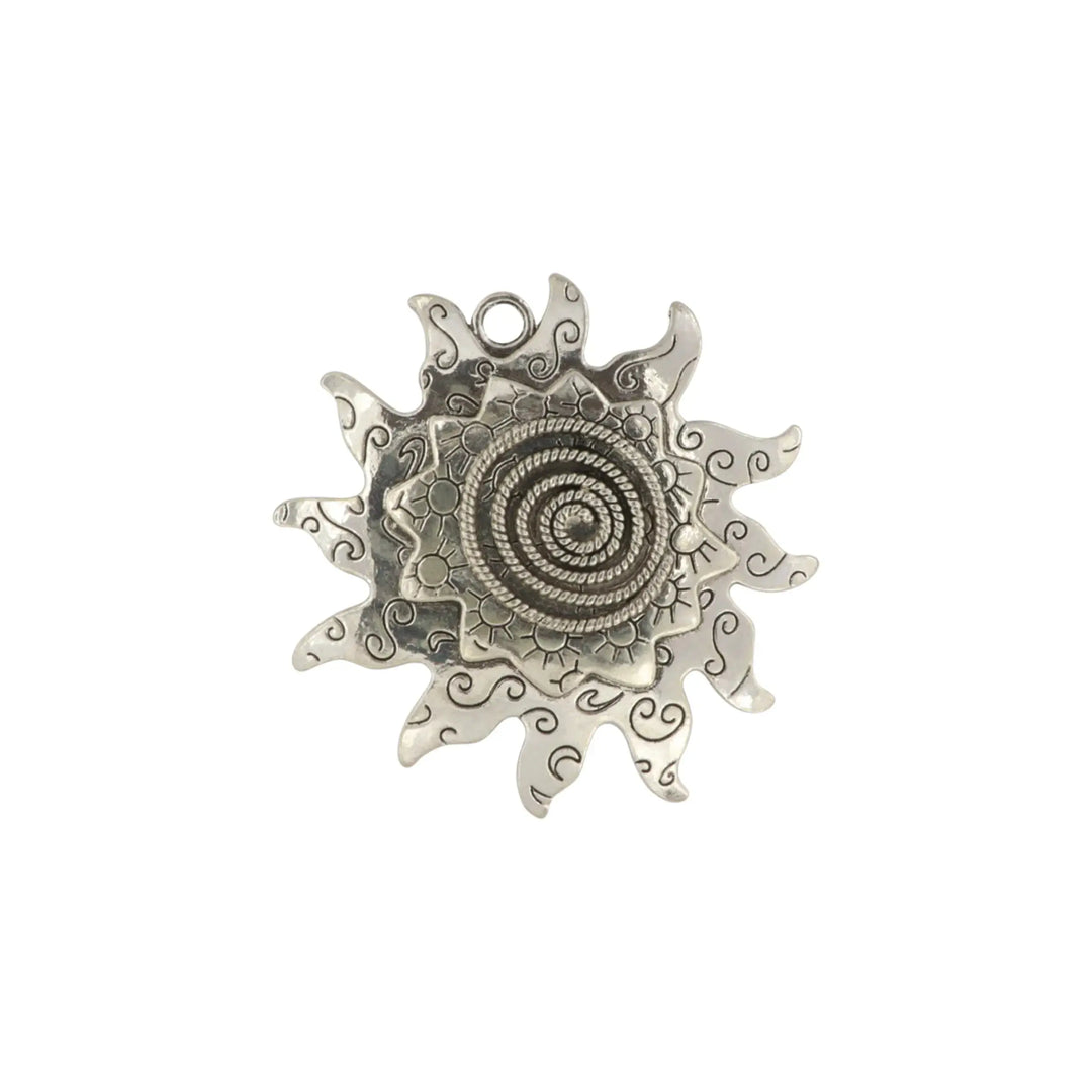 Vedhæng, stor sol, forgyldt og forsølvet messing uden snor 