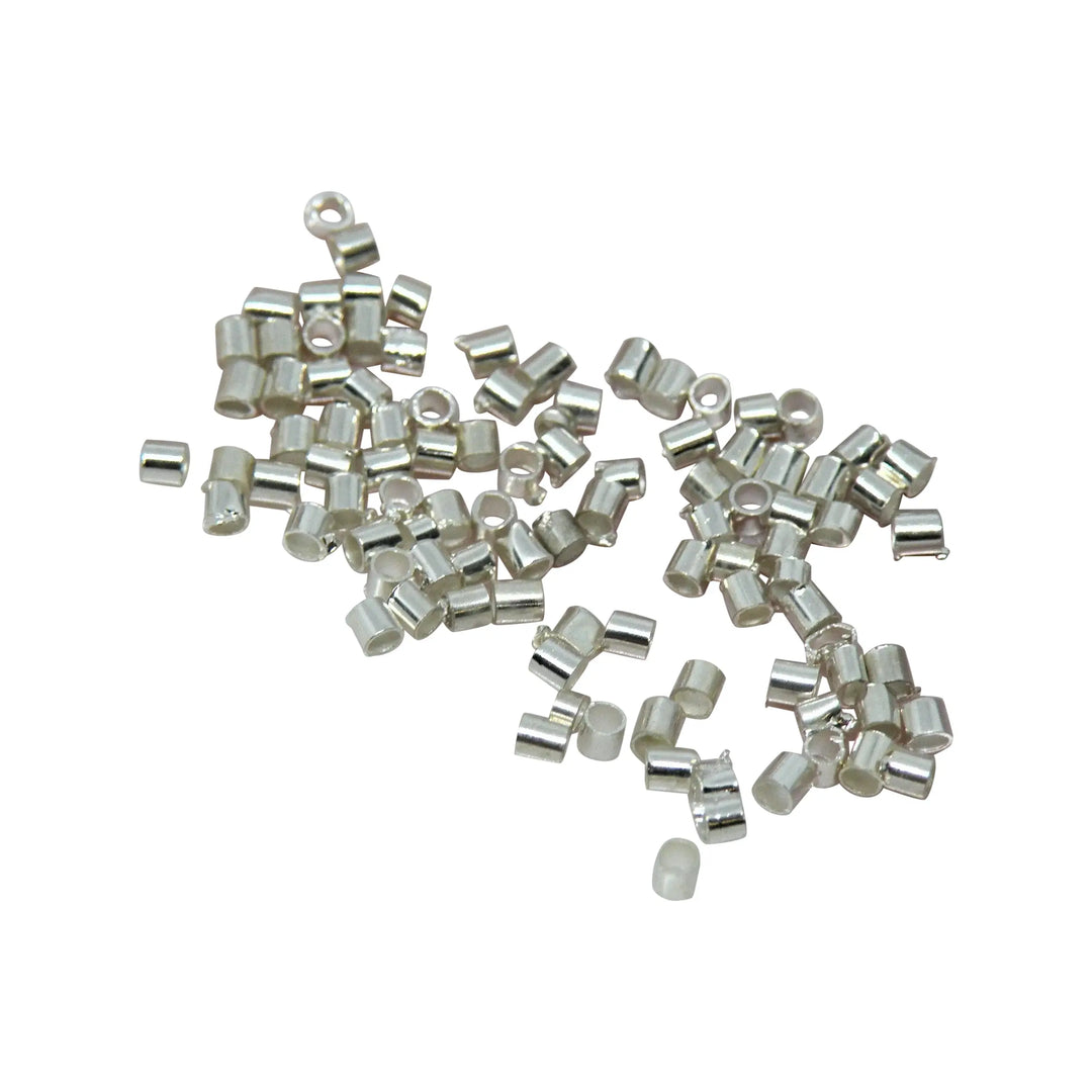 Clamp beads in silver-plated brass, cylindrical, 1x1.5mm 