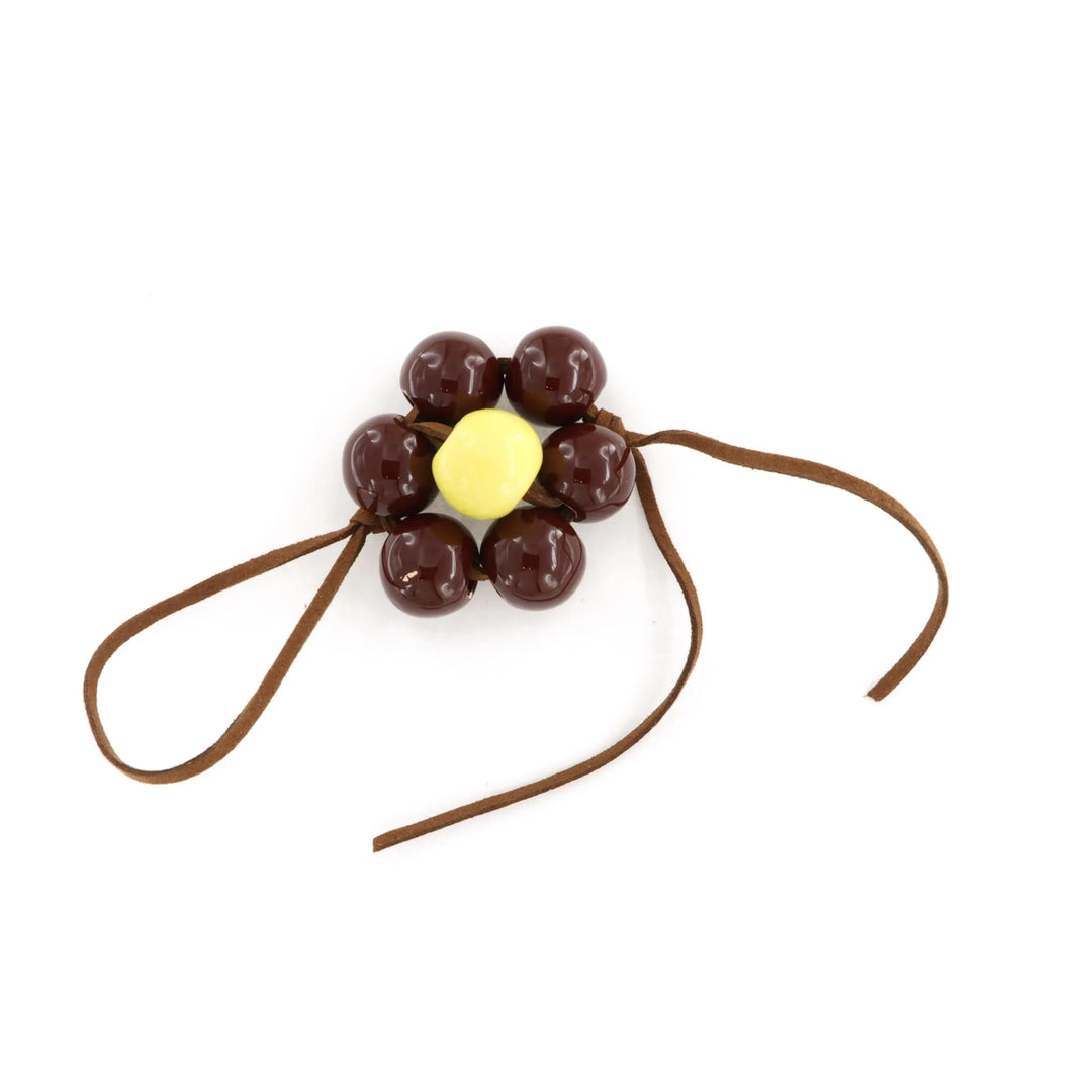 Bag charm, flower, ceramic, brown suede, several variants Beadhouse of Copenhagen