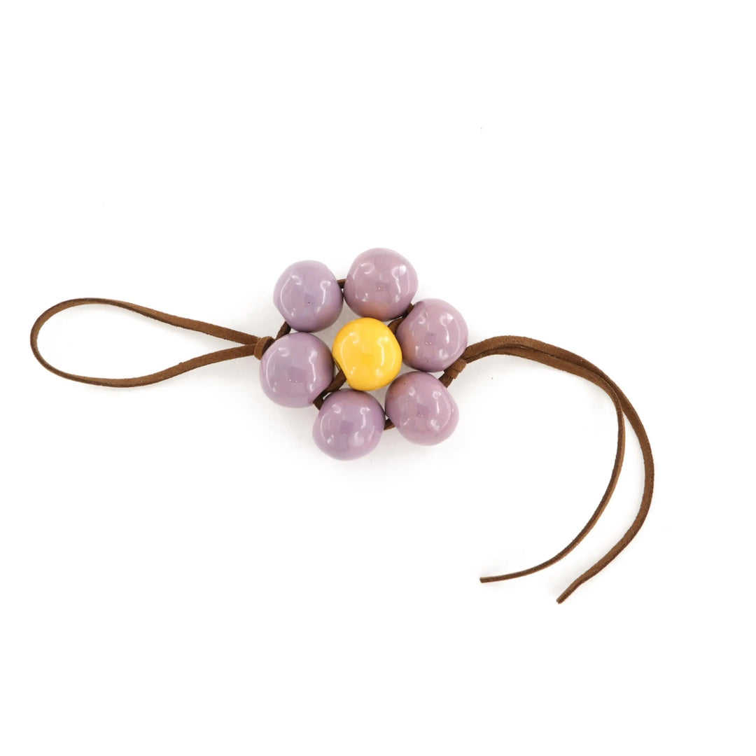 Bag charm, flower, ceramic, brown suede, several variants Beadhouse of Copenhagen