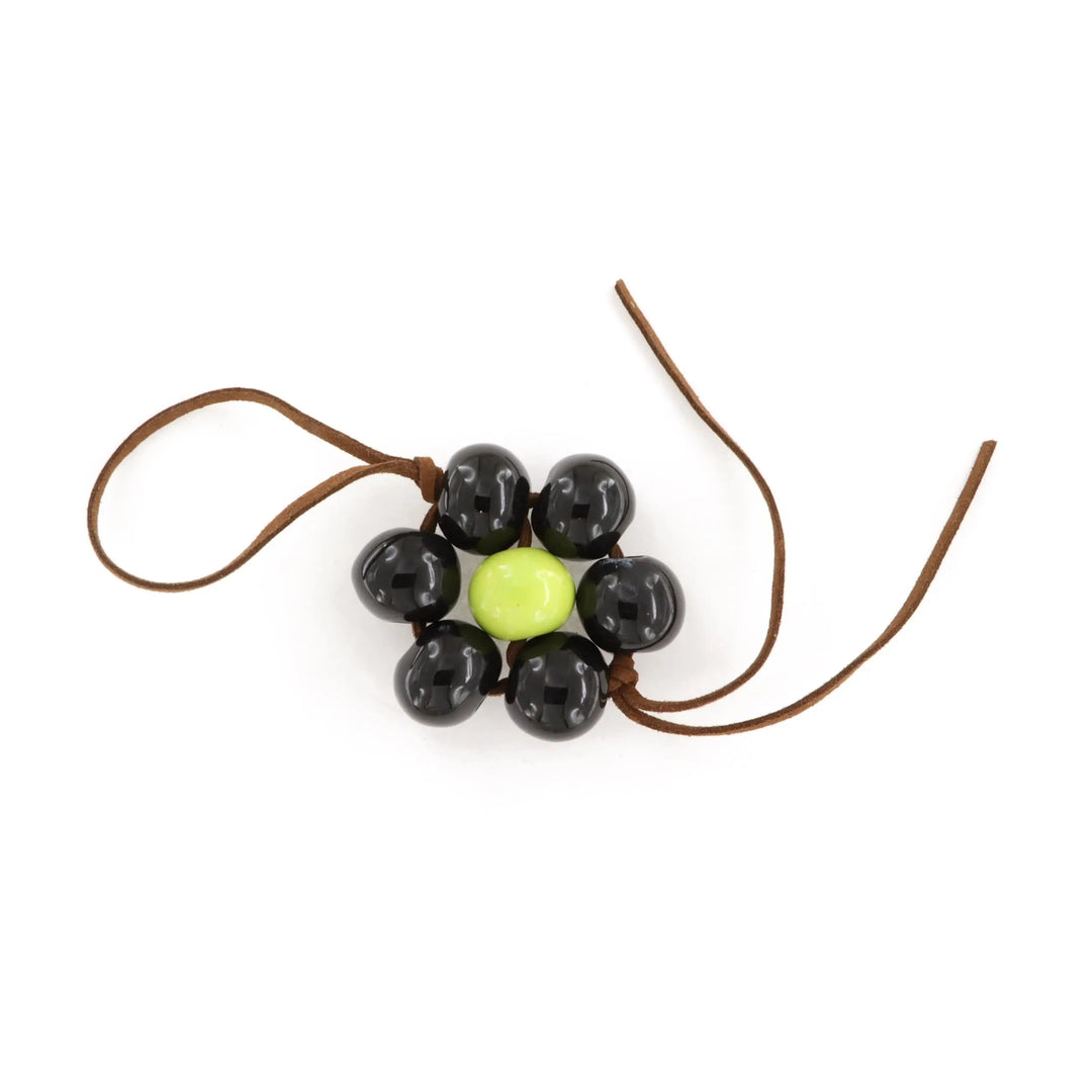 Bag charm, flower, ceramic, brown suede, several variants Beadhouse of Copenhagen
