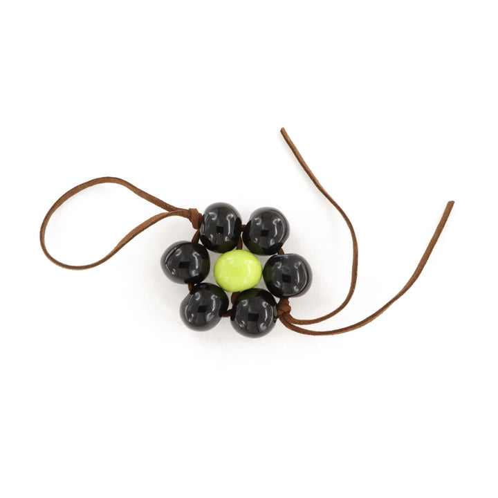 Bag charm, flower, ceramic, brown suede, several variants Beadhouse of Copenhagen