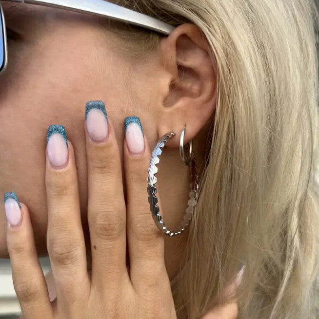 Øreringe, hoops med takket kant, forgyldt og forsølvet messing Greece