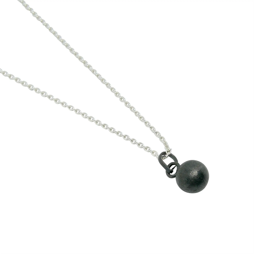 Pendant, brushed ball, sterling silver, oxidized 
