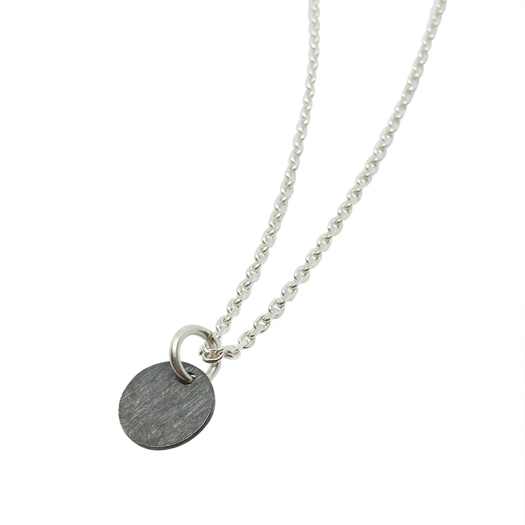 Pendant, brushed round roof, sterling silver and oxidized 