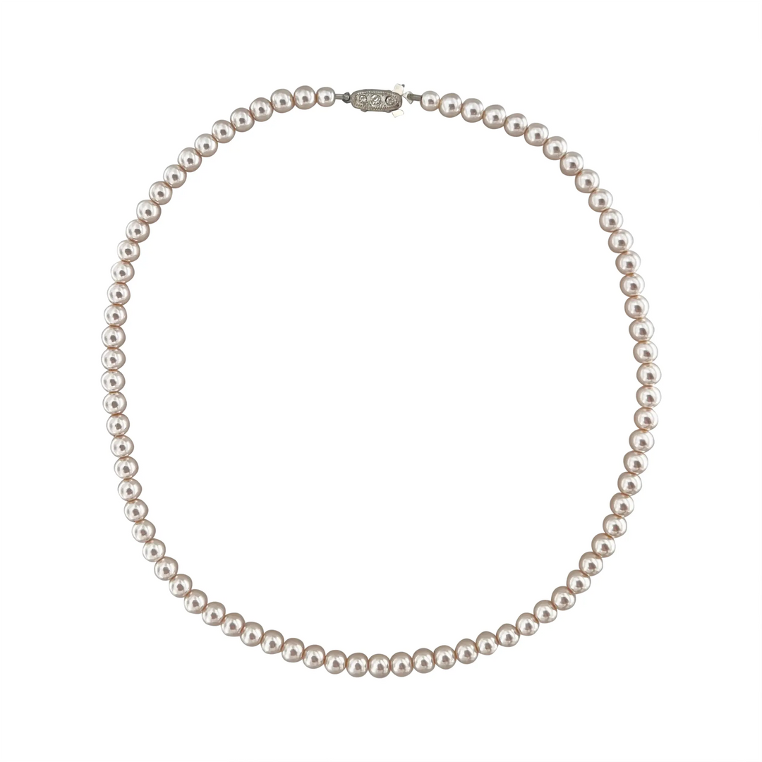 Necklace, wax bead chain, silver-plated brass, 45 cm 