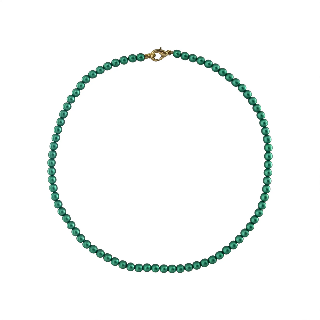 Necklace, wax bead chain, gold-plated brass, 42-44 cm 