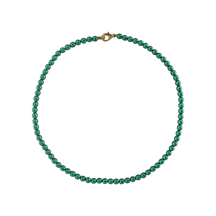 Necklace, wax bead chain, gold-plated brass, 42-44 cm 