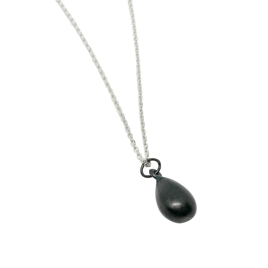 Pendant, oxidized drop, oxidized sterling silver 