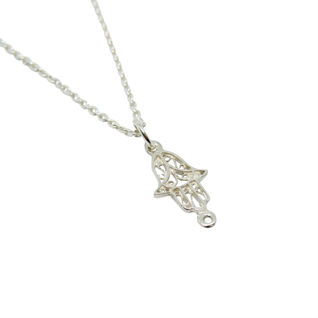 Middle joint, small hamsa hand with jump ring, sterling silver 