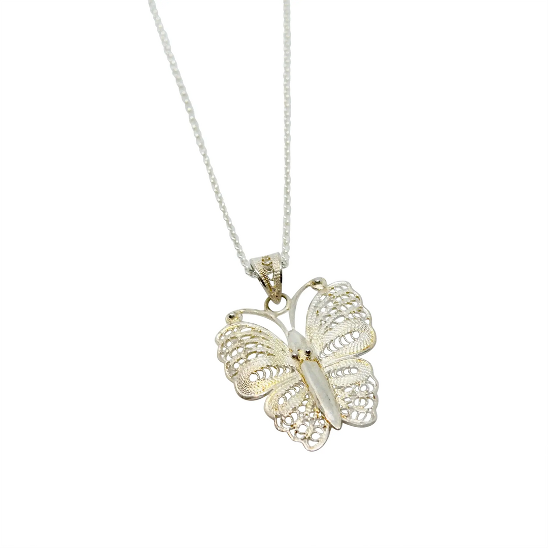 Pendant, filigree butterfly, sterling silver 