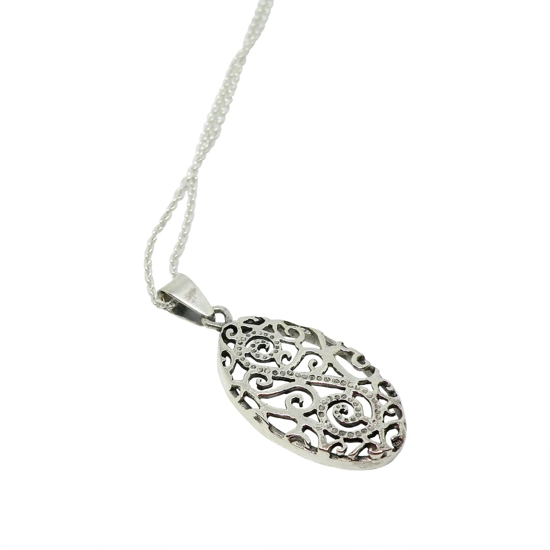 Pendant, oval filigree, sterling silver 
