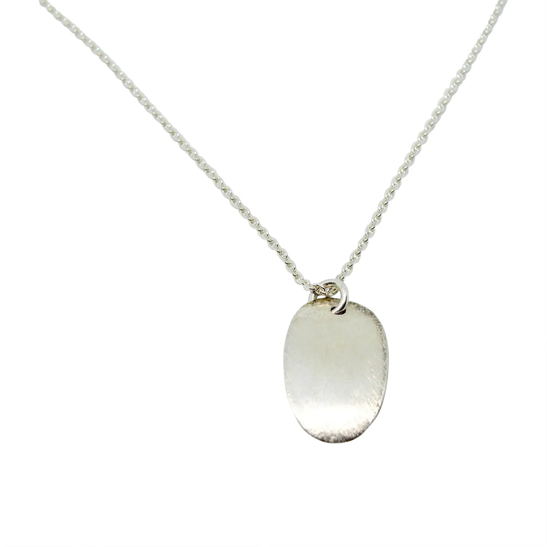 Pendant, brushed oval tag, sterling silver 