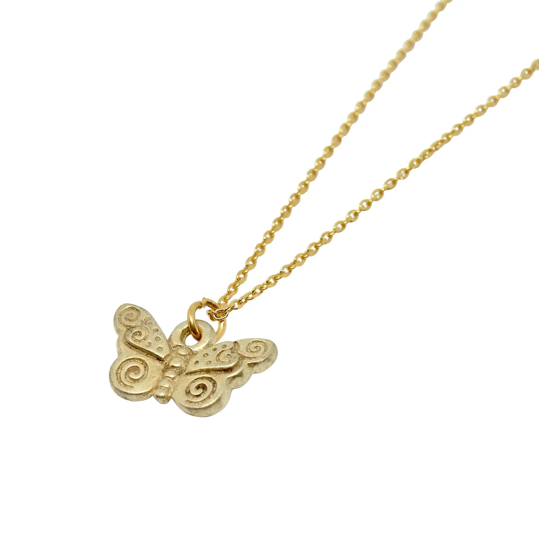 Pendant, small chunky butterfly, gold-plated sterling silver 
