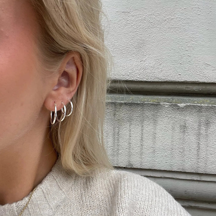 Øreringe, hoops, 18mm, sterlingsølv og forgyldt sterlingsølv BLT