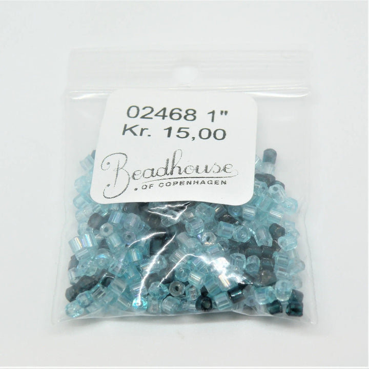 Blå glasperler, preciosa cut bugles, transparent blue mix, 2 mm Preciosa BOC