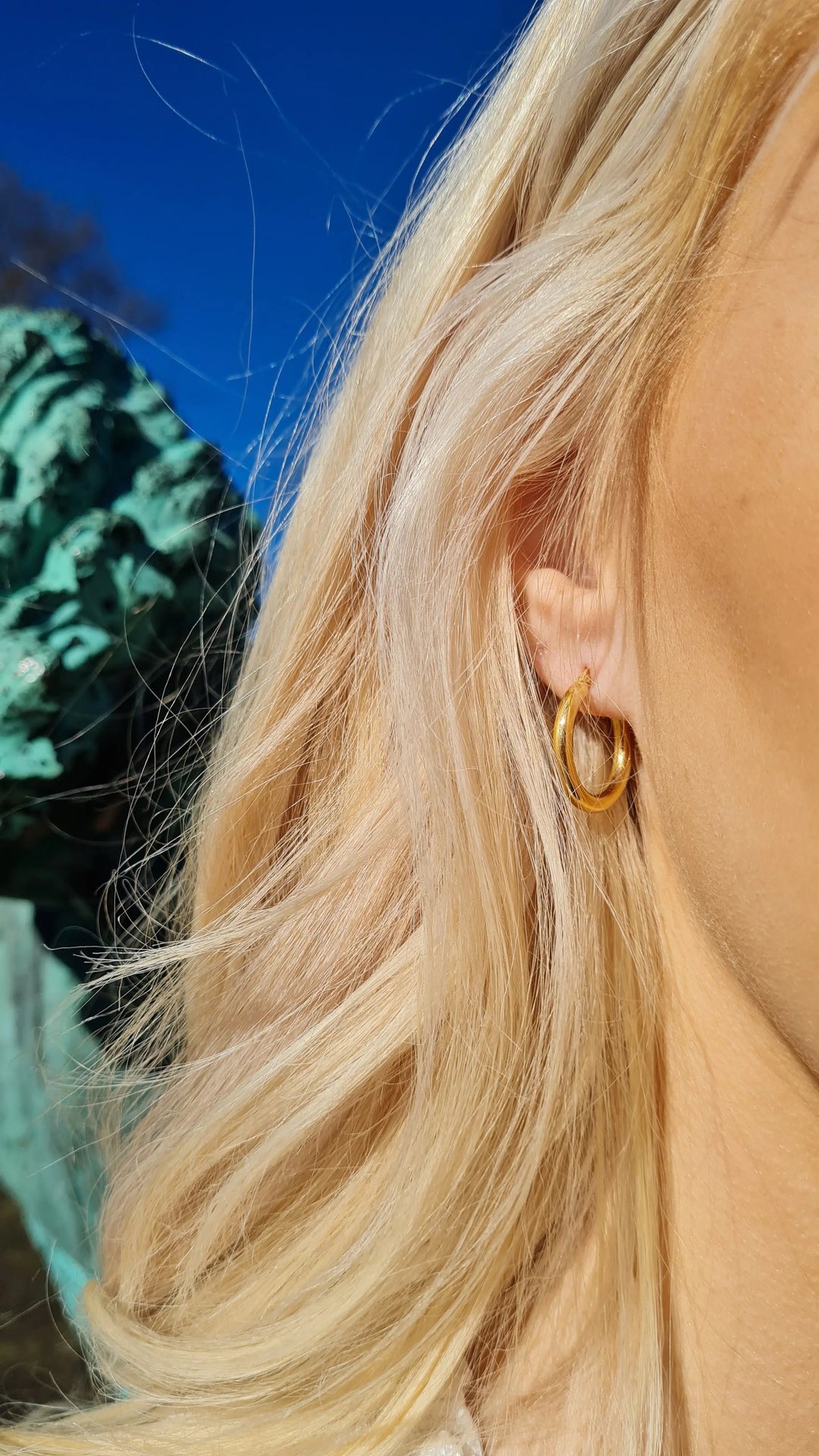 Øreringe, hoops, forgyldt sterlingsølv, 22 x 3 mm 103b Italy