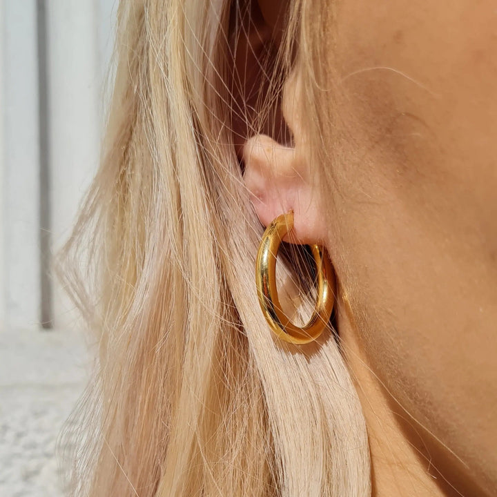 Øreringe, hoops, forgyldt sterlingsølv, 28 x 4 mm 117c Italy