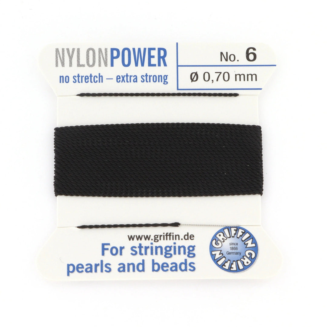 Perlesnor, griffin nylonpower sort m. nål, nylon, 2 m Fritz