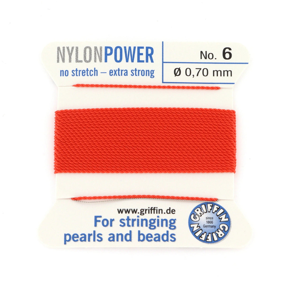 Perlesnor, griffin nylonpower koral m. nål, nylon, 2 m Fritz