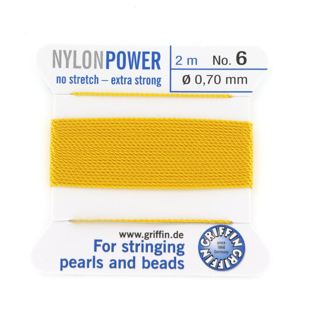 Perlesnor, griffin nylonpower gul m. nål, nylon, 2 m Fritz