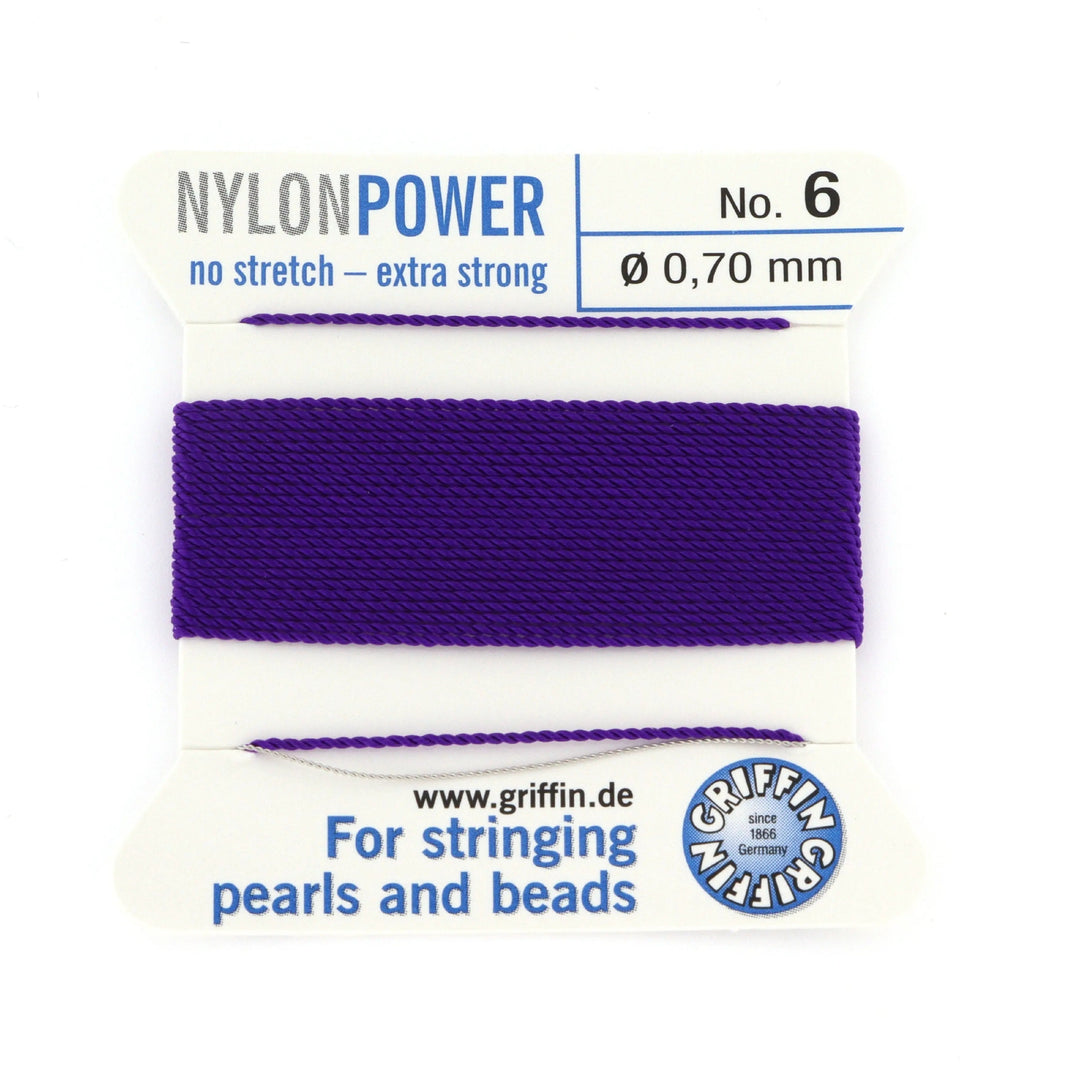 Perlesnor, griffin nylonpower amethyst m. nål, nylon, 2 m Fritz