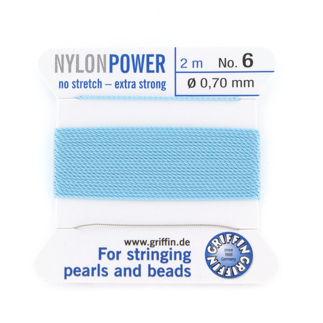 Perlesnor, griffin nylonpower turkis m. nål, nylon, 2 m Fritz