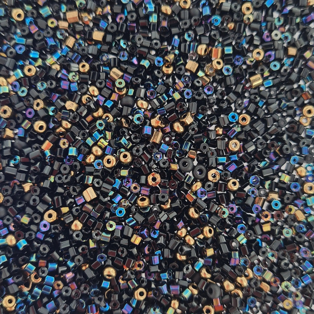 Blandede glasperler, rørperler, dark casino mix Preciosa BOC