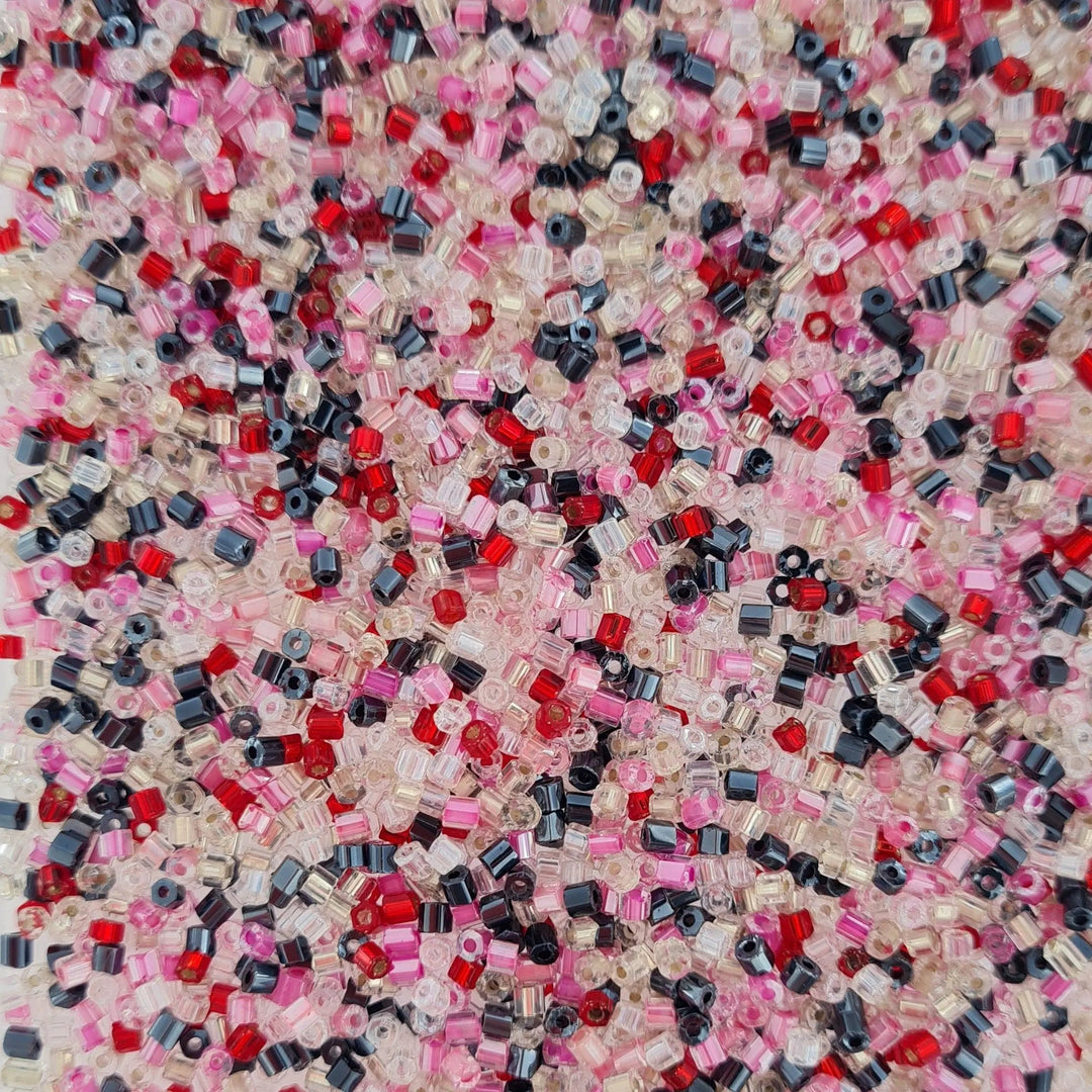 Blandede glasperler, rørperler, valentine mix Preciosa BOC