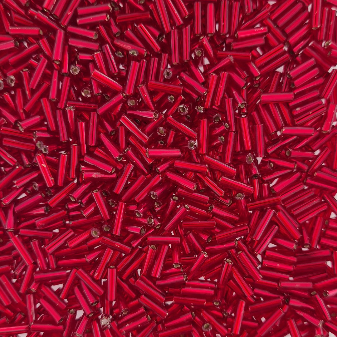 Røde glasperler, preciosa cut bugles, silverlined red, 6,8 mm Preciosa BOC