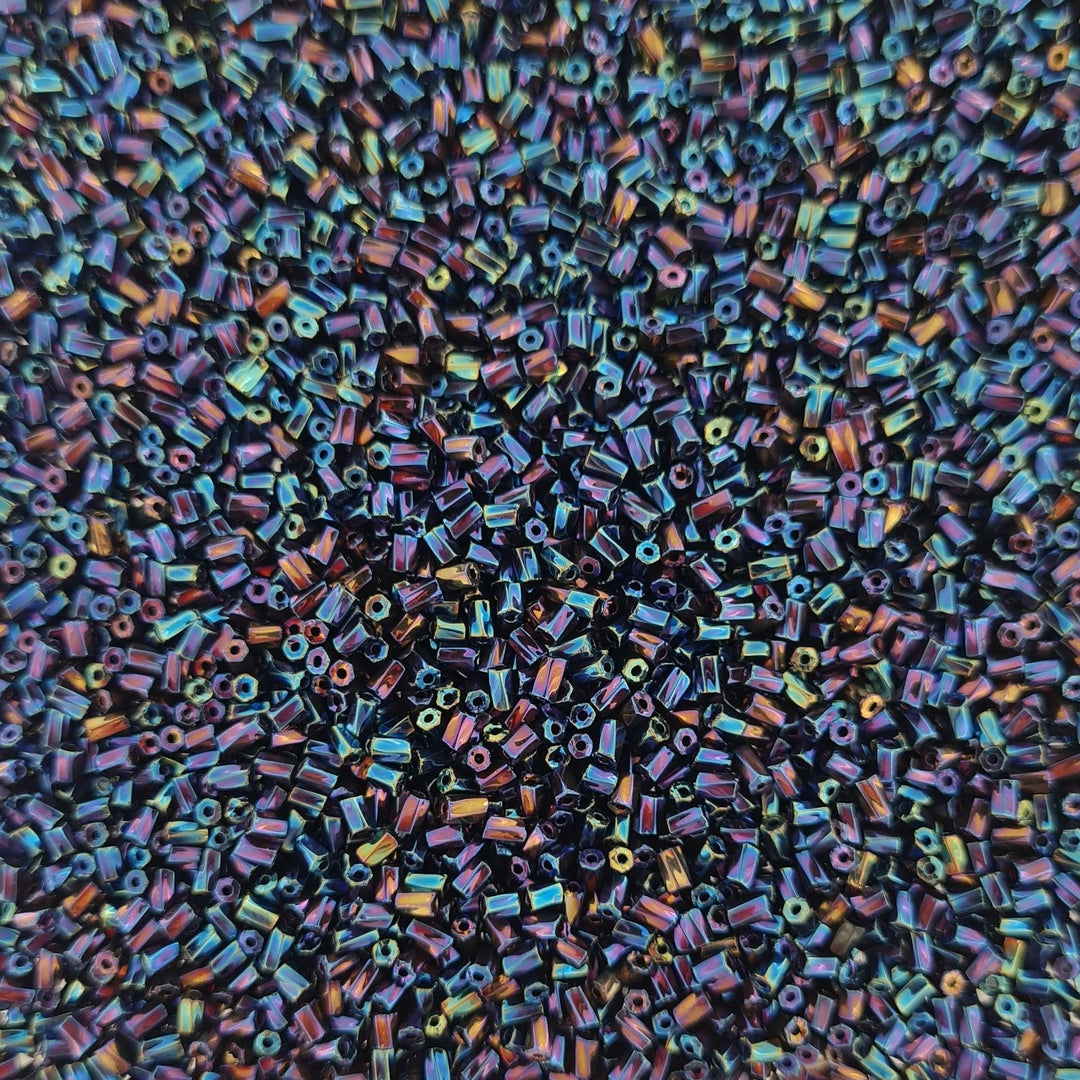 Blå glasperler, rørperler, dark magic forest, 2 mm Preciosa BOC