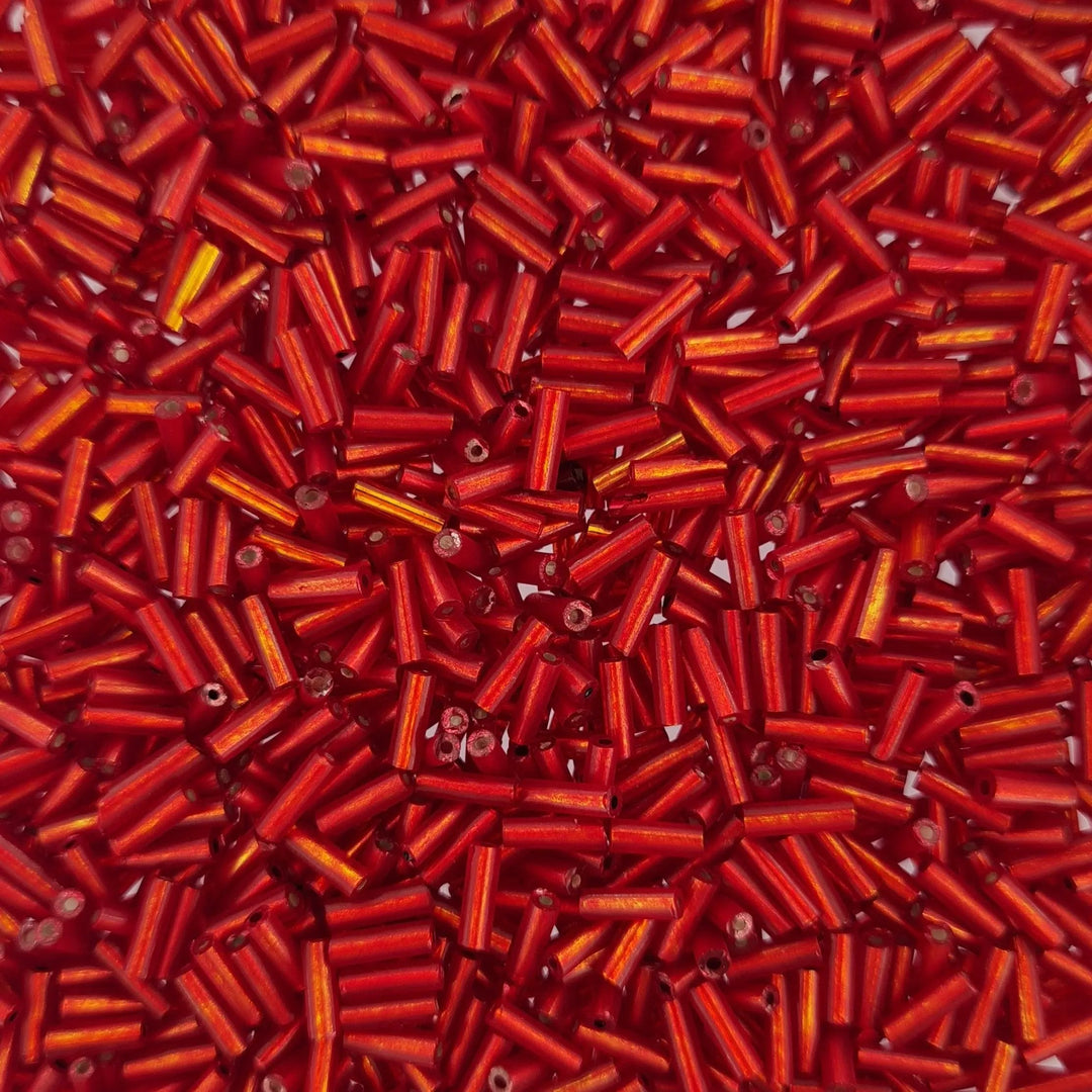 Røde glasperler, preciosa cut bugles, silverlined orange-red, 6,8 mm Preciosa BOC