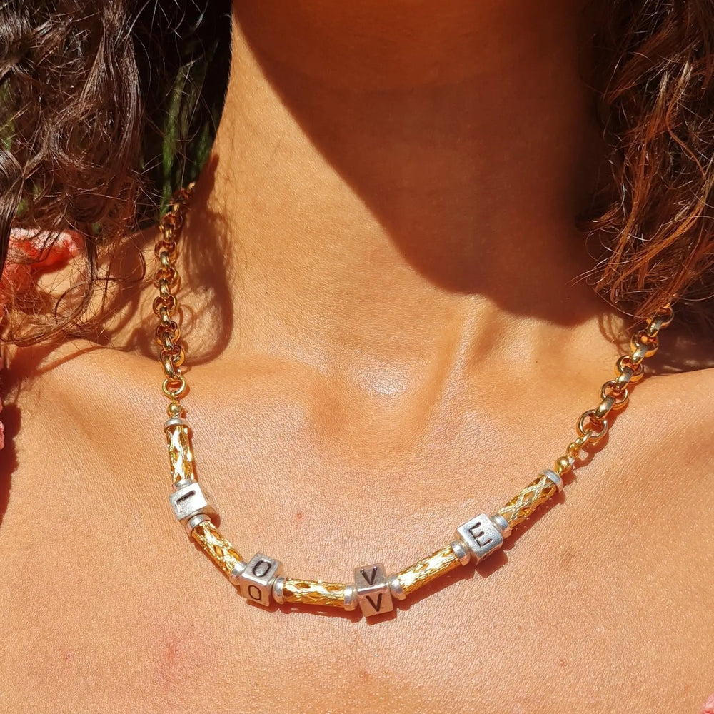 Halskæde, l o v e, forgyldt messing, 45 cm/6,5 mm Beadhouse of Copenhagen