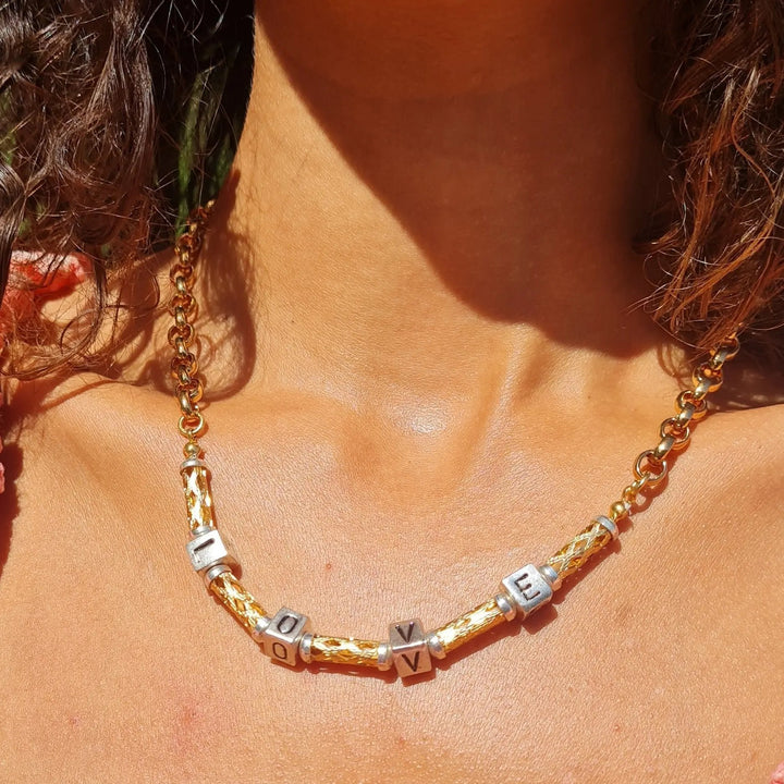 Halskæde, l o v e, forgyldt messing, 45 cm/6,5 mm Beadhouse of Copenhagen