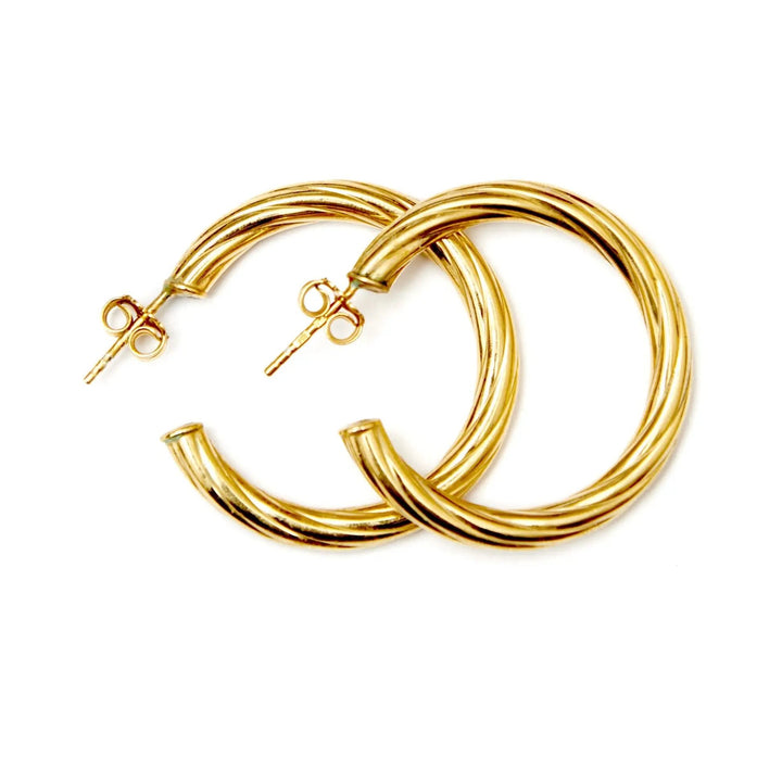 Øreringe, snoede hoops, forgyldt sterlingsølv, 33 x 4 mm Italy