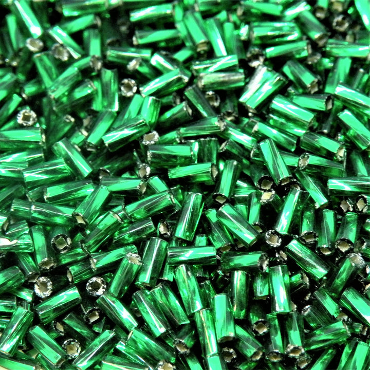 Grønne glasperler, preciosa cut bugles,twisted silverlined green, 4,6 mm Preciosa BOC