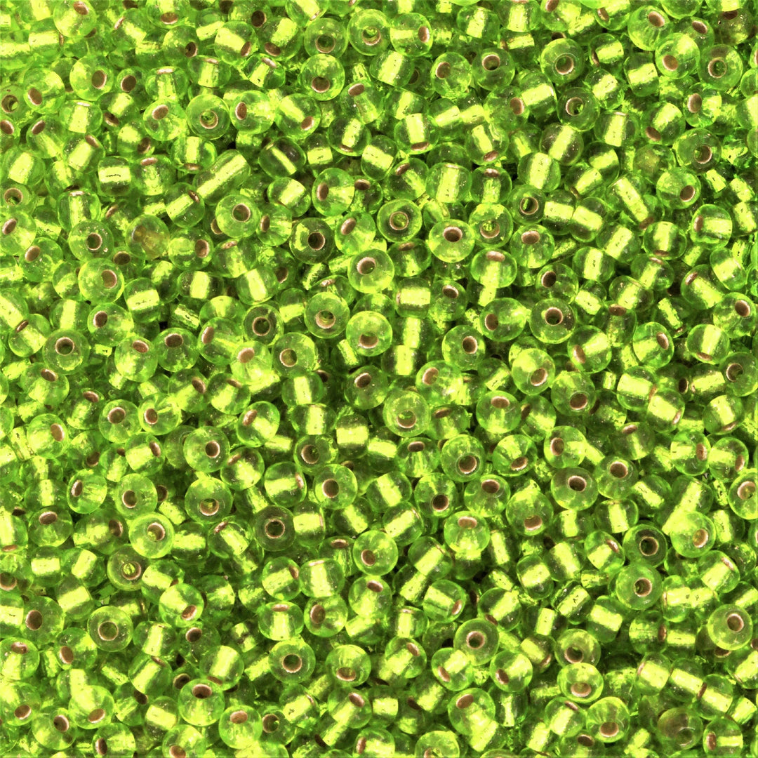 Grønne glasperler, preciosa, silverlined transparent light green, storkøb Preciosa