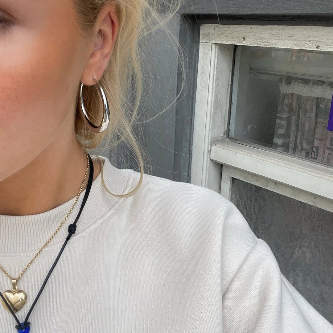 Øreringe, graduerede hoops, forsølvet og forgyldt messing, 39 x 6 mm Greece