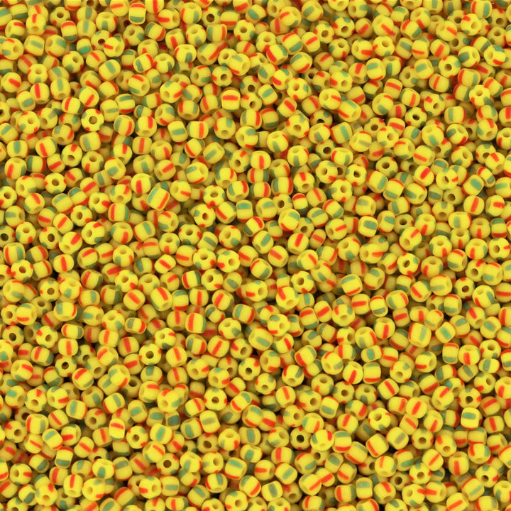 Stribede glasperler, preciosa, gul/rød/grøn stribet Preciosa