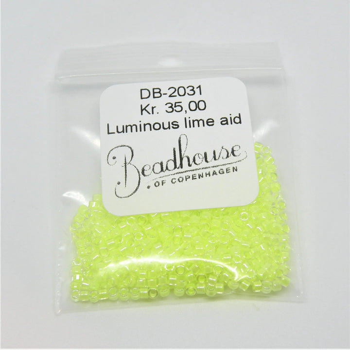 Gule glasperler, miyuki delica beads, lime luminous Krea