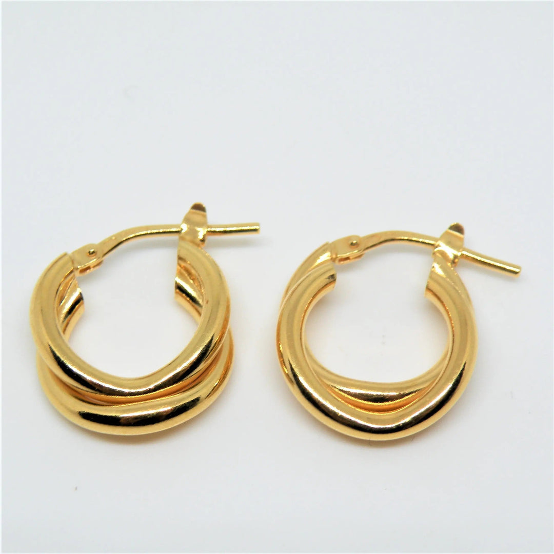 Øreringe, chunky dobbelte hoops, forgyldt sterlingsølv, 15-21mm Italy