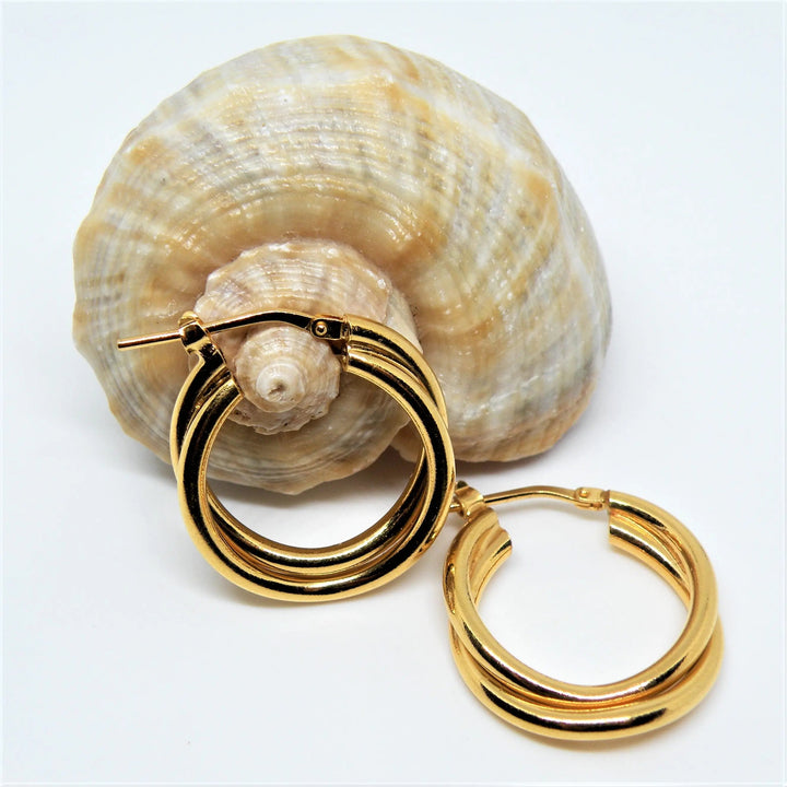 Øreringe, chunky dobbelte hoops, forgyldt sterlingsølv, 15-21mm Italy