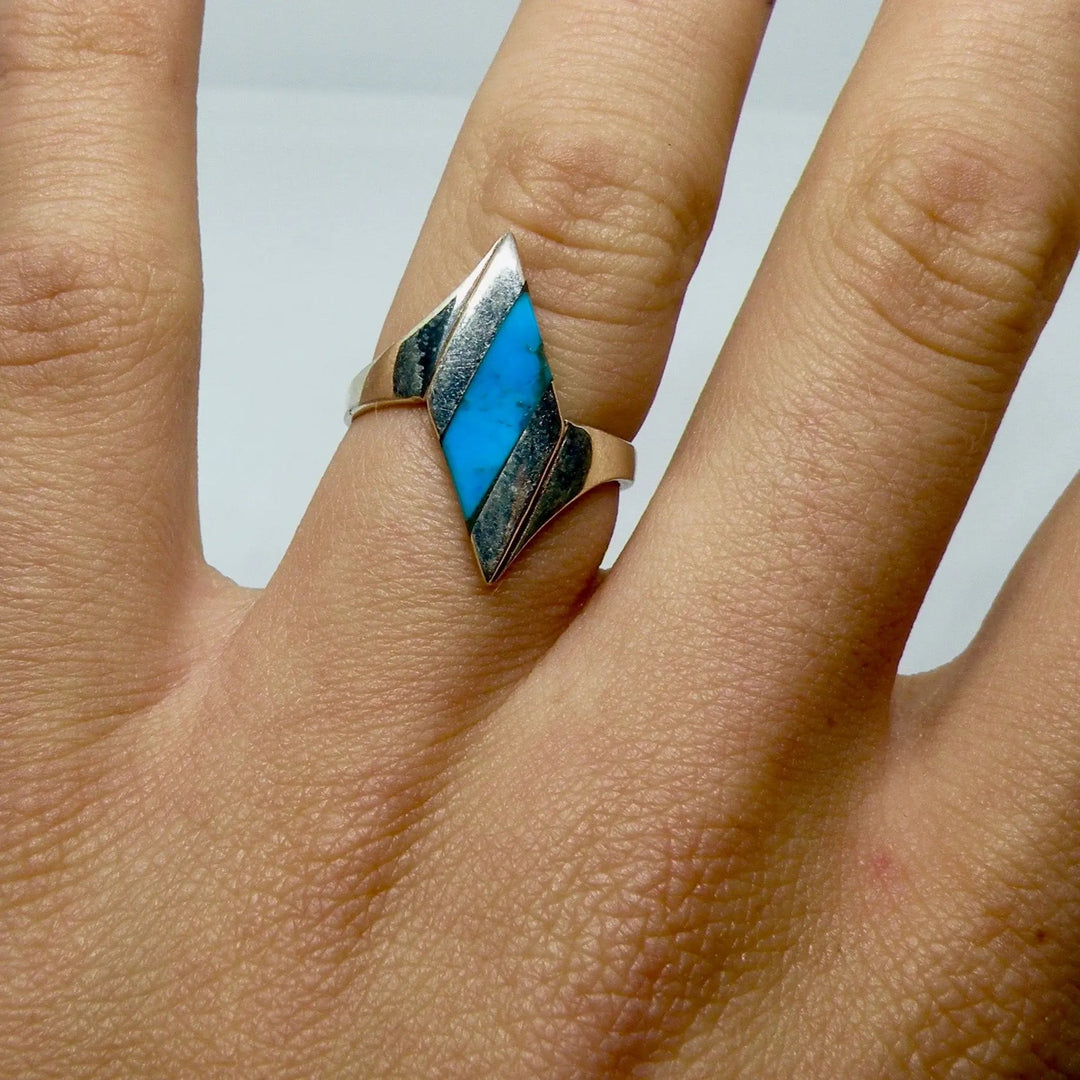 Fingerring harlekin med onyx og turkis i sterlingsølv Beadhouse of Copenhagen