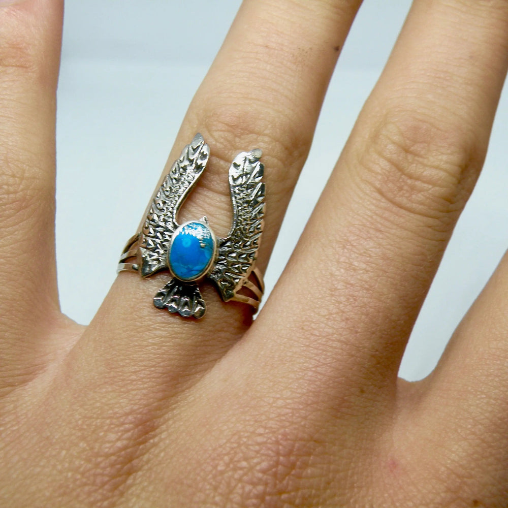 Fingerring, ørn med onyx og turkis, sterlingsølv Beadhouse of Copenhagen