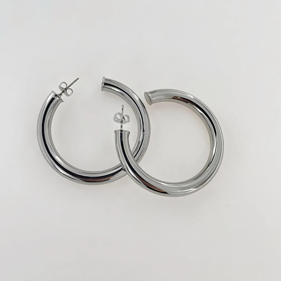 Øreringe chunky hoops, forsølvet og forgyldt messing, 48 x 6 mm Greece