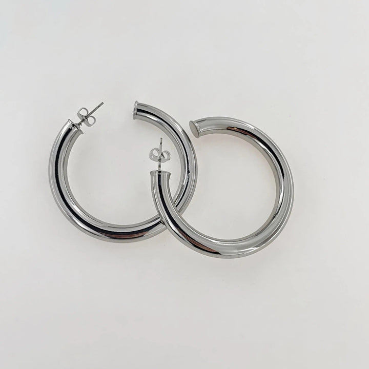 Øreringe chunky hoops, forsølvet og forgyldt messing, 48 x 6 mm Greece