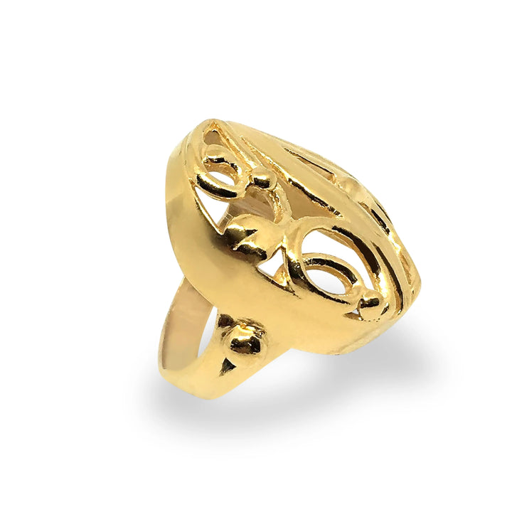 Fingerring, chunky oval med bladmotiv, forgyldt og sterlingsølv Beadhouse of Copenhagen