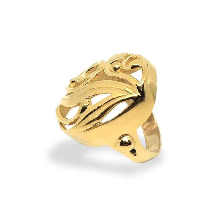 Fingerring, chunky oval med bladmotiv, forgyldt og sterlingsølv Beadhouse of Copenhagen