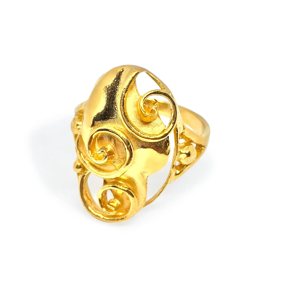 Fingerring, skønvirke stort blad og snirkler, sterlingsølv og forgyldt sterlingsølv Beadhouse of Copenhagen