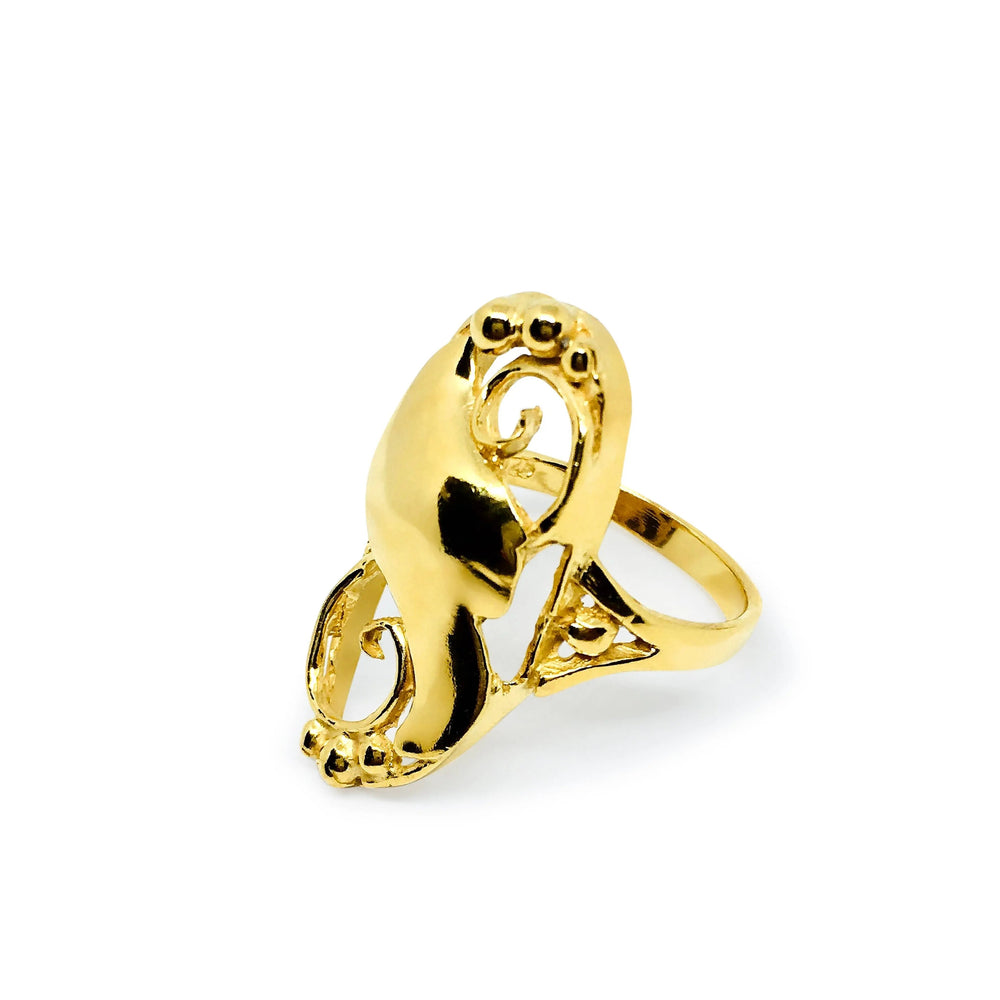 Fingerring, skønvirke med stort blad, forgyldt og sterlingsølv Beadhouse of Copenhagen